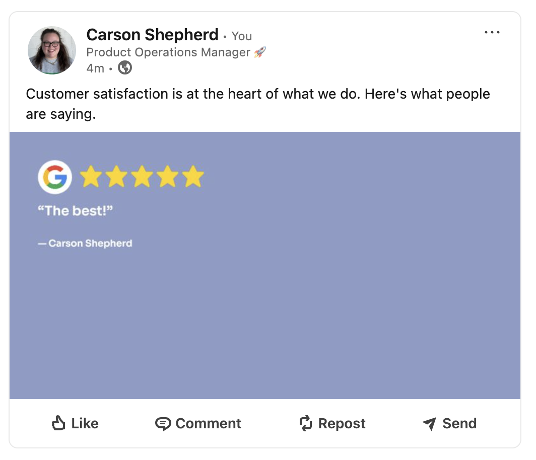 Finished branded Google review social media post from Levitate