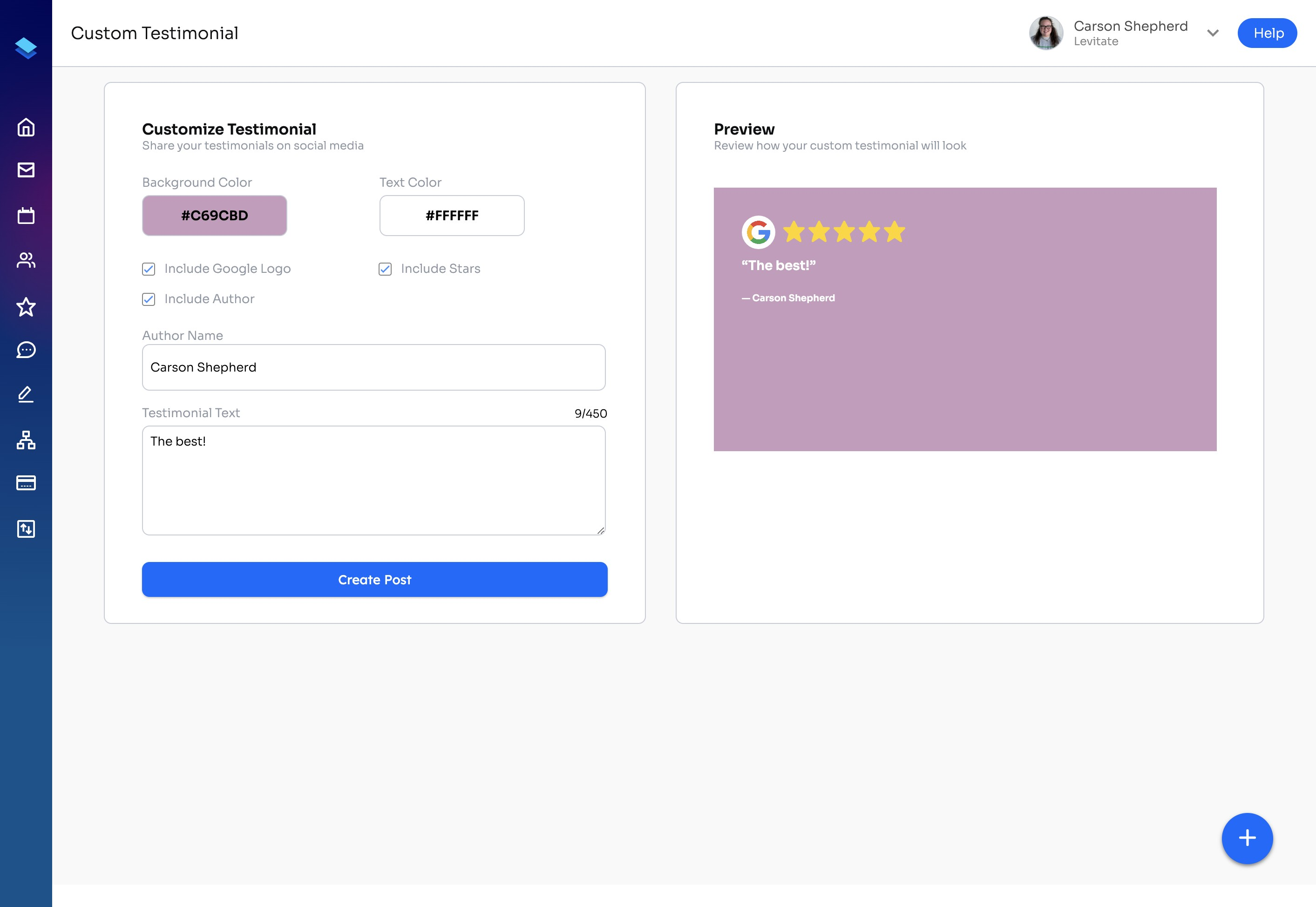 Customize your Google review social post design in Levitate